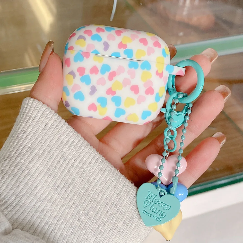 Силиконовый красочный чехол для наушников с подвеской в виде сердца любви для Apple AirPods 1/2 3 4 AirPod Pro 2, милый защитный чехол для гарнитуры