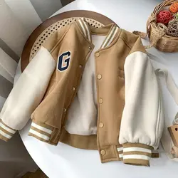 Boys' Jacket Plus Velvet Autumn And Winter Clothing New Baby Baseball Uniform Children 'S Clothing Autumn Handsome Jacket