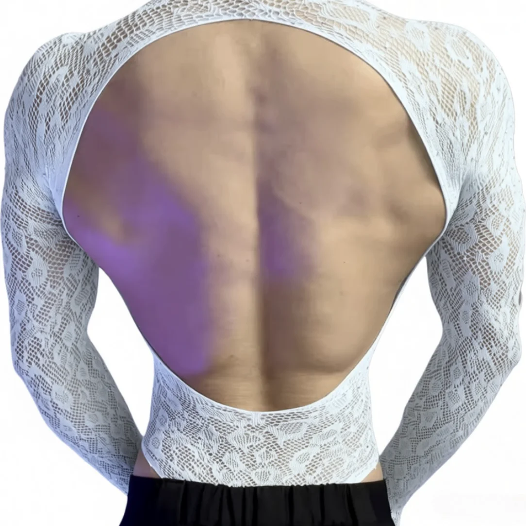 Erkek Mavi Bodysuit Siyah Beyaz Leopar Desenli Tulum Nefes Alabilen Oyuklu Erkek Kulüp Gecelik Fileli Seksi İç Giyim