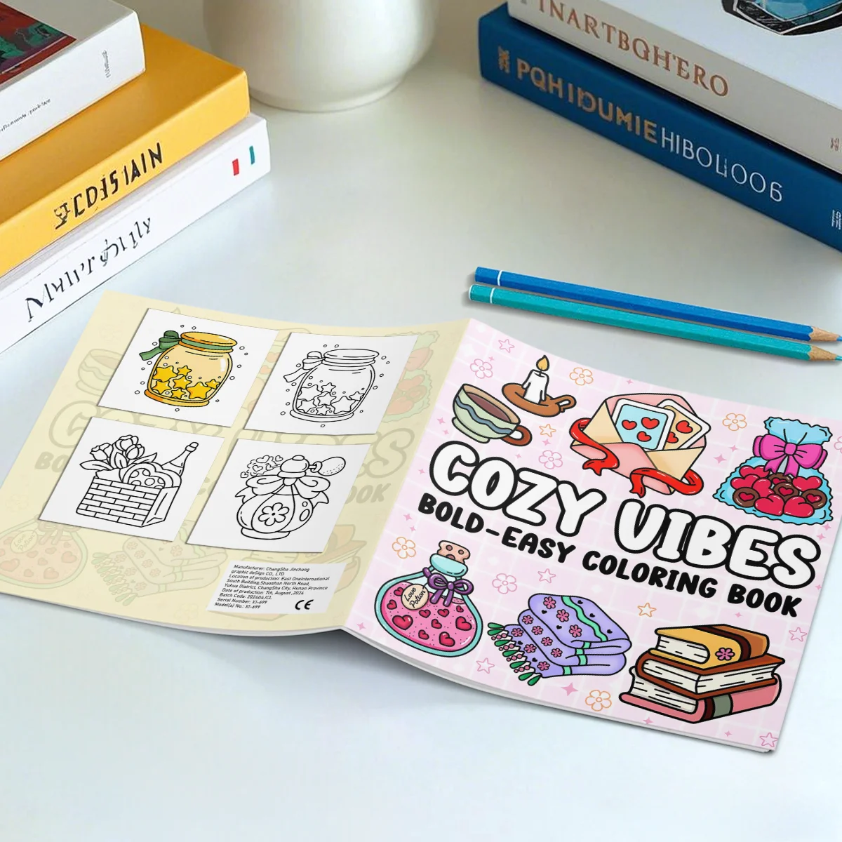 كتاب تلوين أنماط جريء وسهل من COZY VIBES للبالغين، كتاب رسم لطيف، هدية مثالية للحفلات وأعياد الميلاد