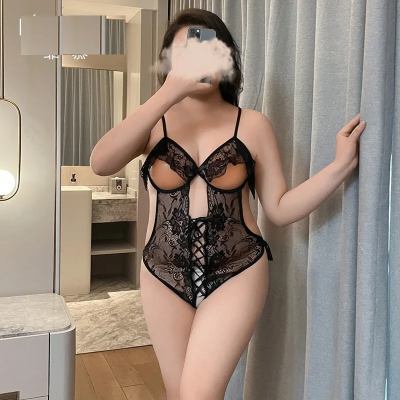 

Women's Sexy Lace Plus Size Transparent Lingerie Underwear Lady Open Crotch See-through XXL Bodysuit Erotic Large Size Costumes