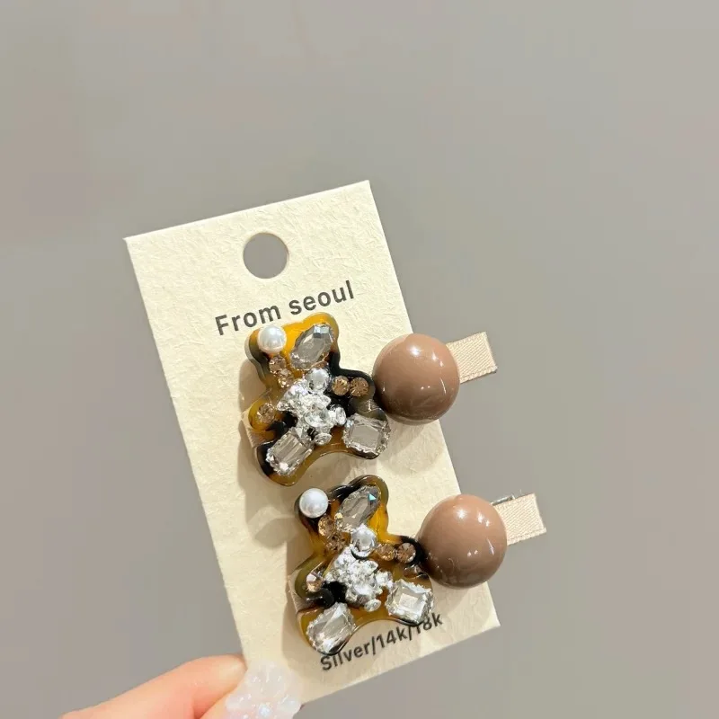 Korean Cute Leopard Pattern Duckbill Clip Water Diamond Puppy Full Diamond Side Clip Exquisite Fashion Bangs Hairpin for Girls