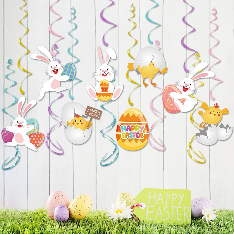 Frohe Ostern hängende Wirbel Karotte Kaninchen Ei bunte Spirale Anhänger 2026 Ostern Party Home Dekoration liefert Kinder Geschenk Gefälligkeiten