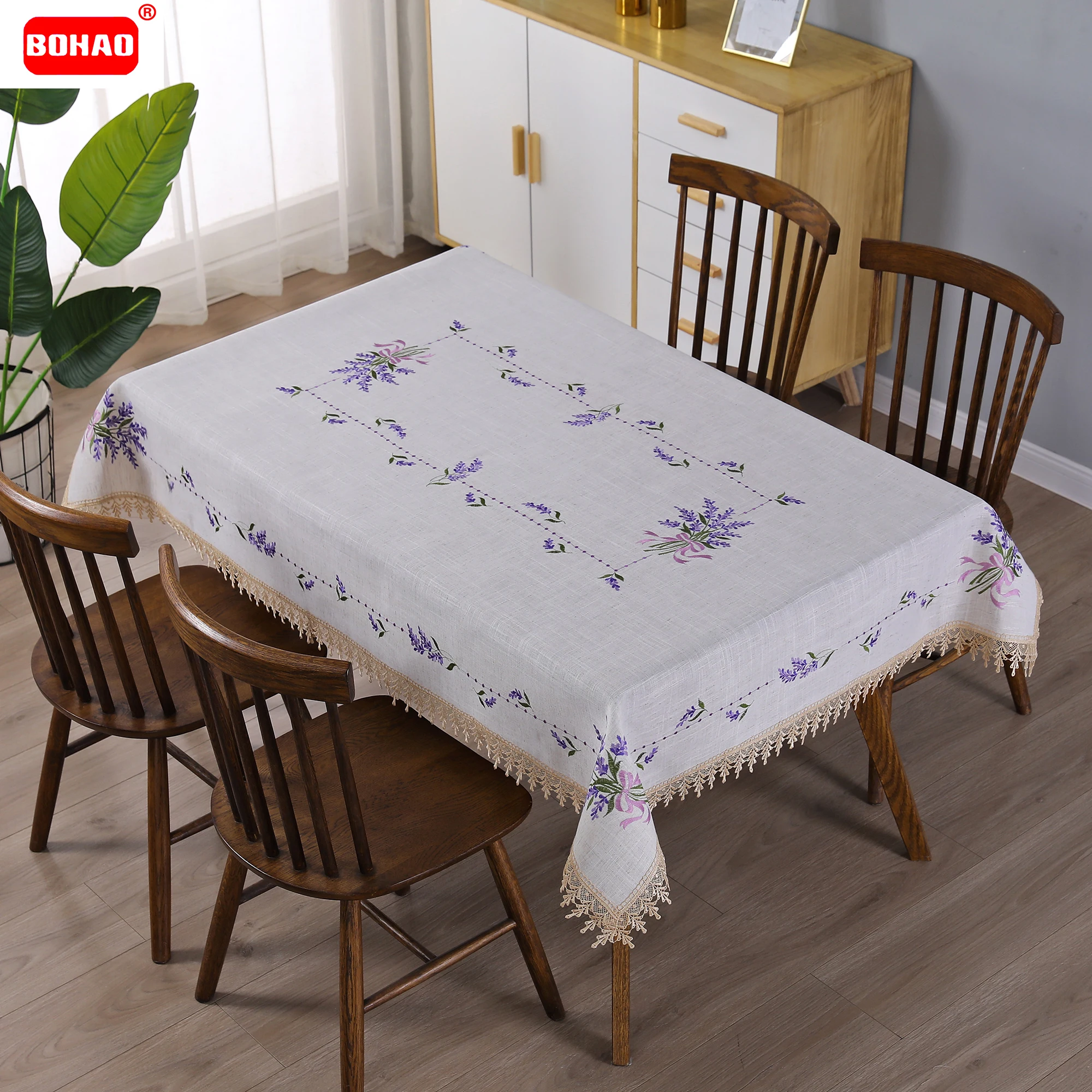 

BOHAO Lace Tablecloth Luxury Wedding Kitchen Party Purple Dining Lavender Table Cover Cloth Linen Tablecloths For Decoration Mat