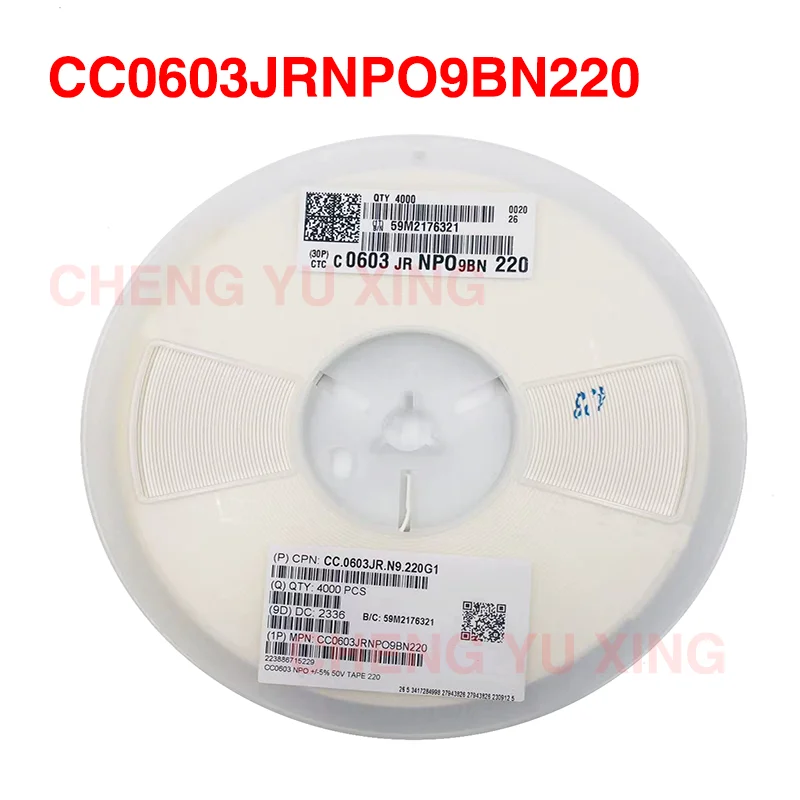 

CC0603JRNPO9BN220，0603 22PF NPO 50V,4000pcs ，0603 SMD Capacitor