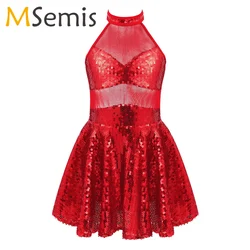 Sequins Tutu Ballet Dress for Girls Hollow Back Ballerina Figure Skating Dress Kids Gymnastics Leotard Performance Dancewear