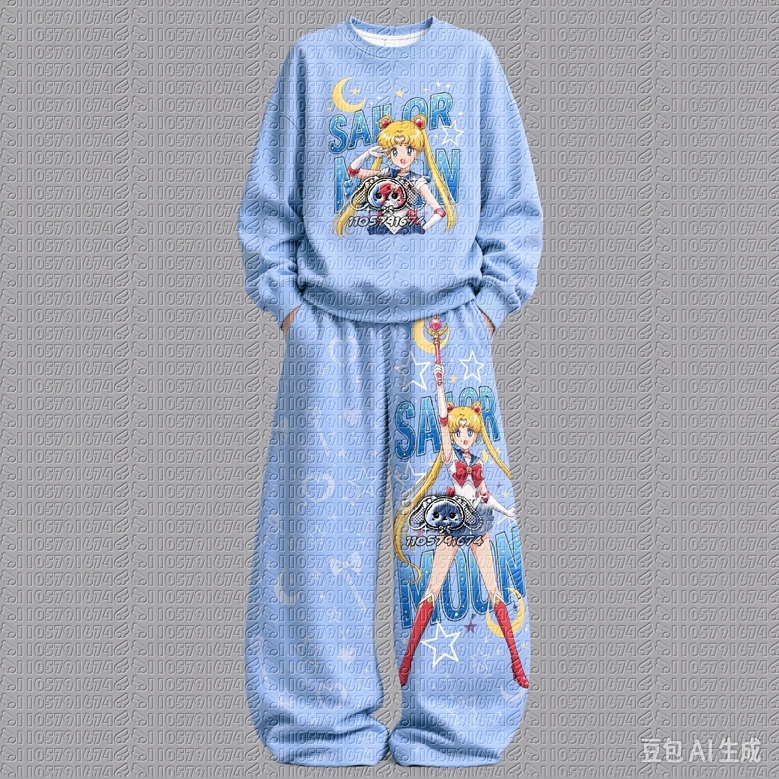 26/27 Sailor Moon Series Cartoon Print Crew Neck Sweatshirt Set Autumn Winter Sport Casual Couple 2 Piece Outfit FamilyMatching