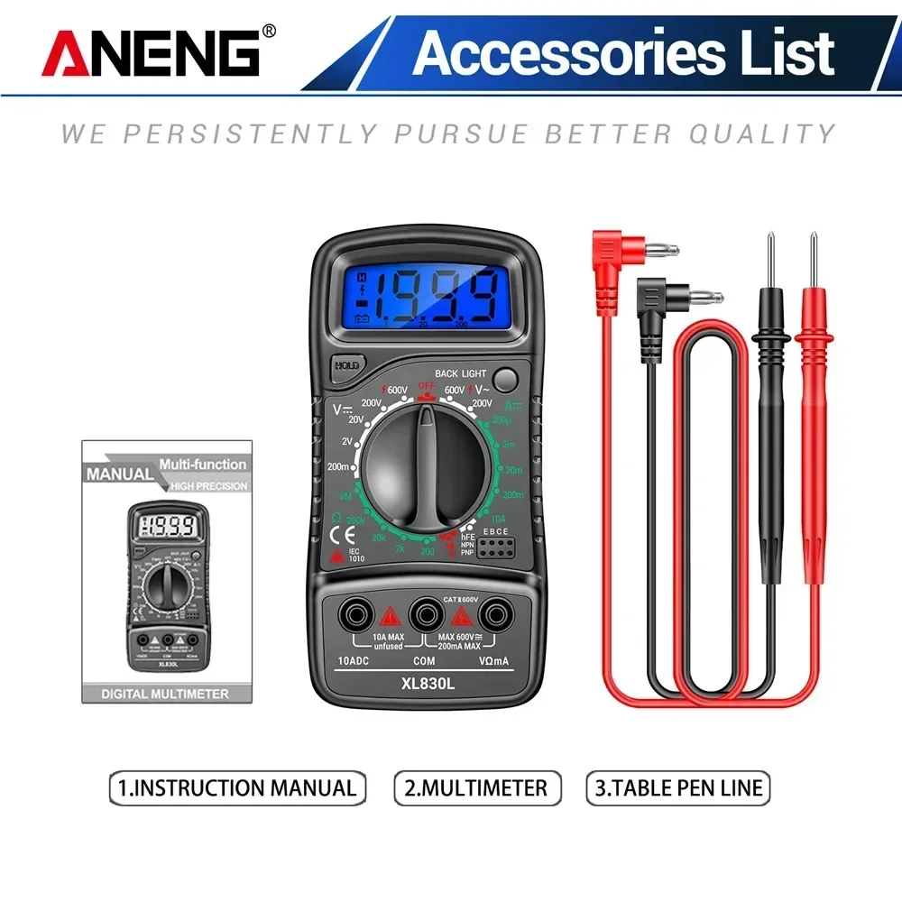 ANENG XL830L Digital Multimeter Smart Voltage AC/DC Resistance Ammeter Multimetro Tester Meter Tools hFE Triode Ohm NCV Diode