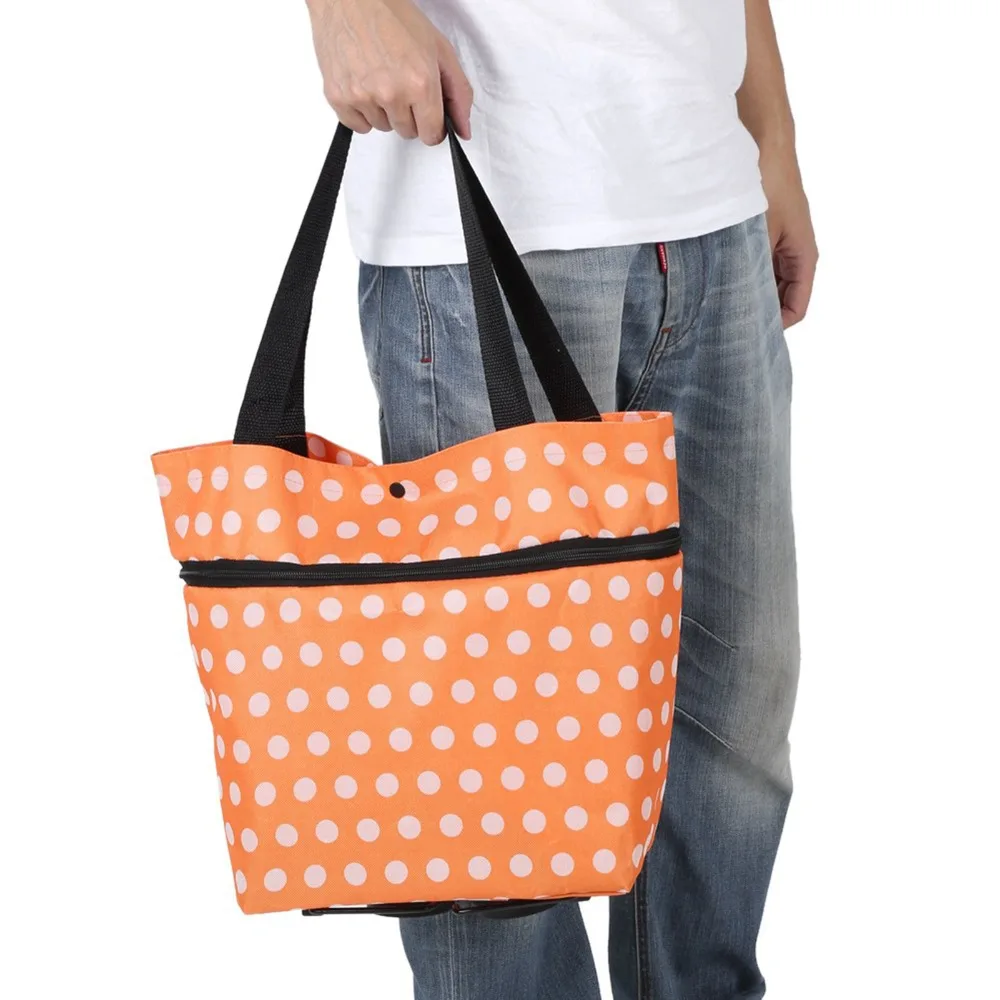 Oxford Cloth Rolling Shopping Bag 2-in-1 Dual Purpose Waterproof Coating Foldable Shopping Trolley Pull Handle