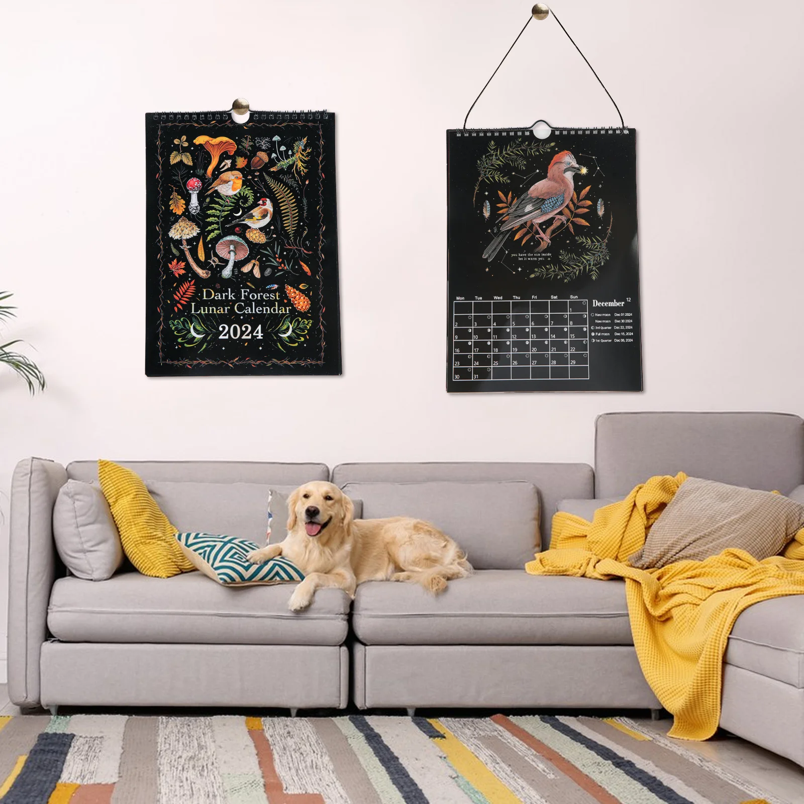 2024 Dark Forest Lunar Calendar Moon Phases Wall Calendar Contains Colorful Art Illustrations Animals  Monthly Moon Calendar