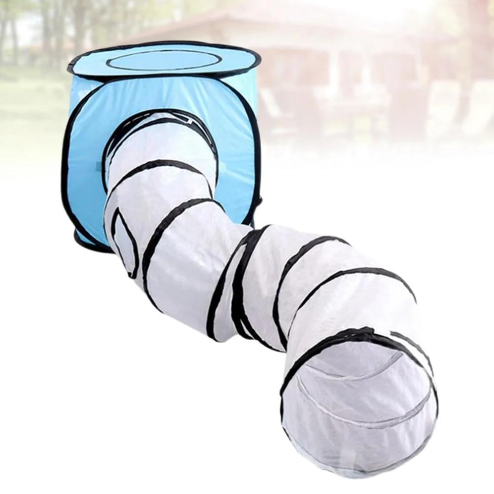 خيمة على شكل حرف S قابلة للطي للحيوانات الأليفة، تصميم شريطي للنفق، سهلة التجميع، تفاعلية للقطط والقطط والحيوانات الأليفة