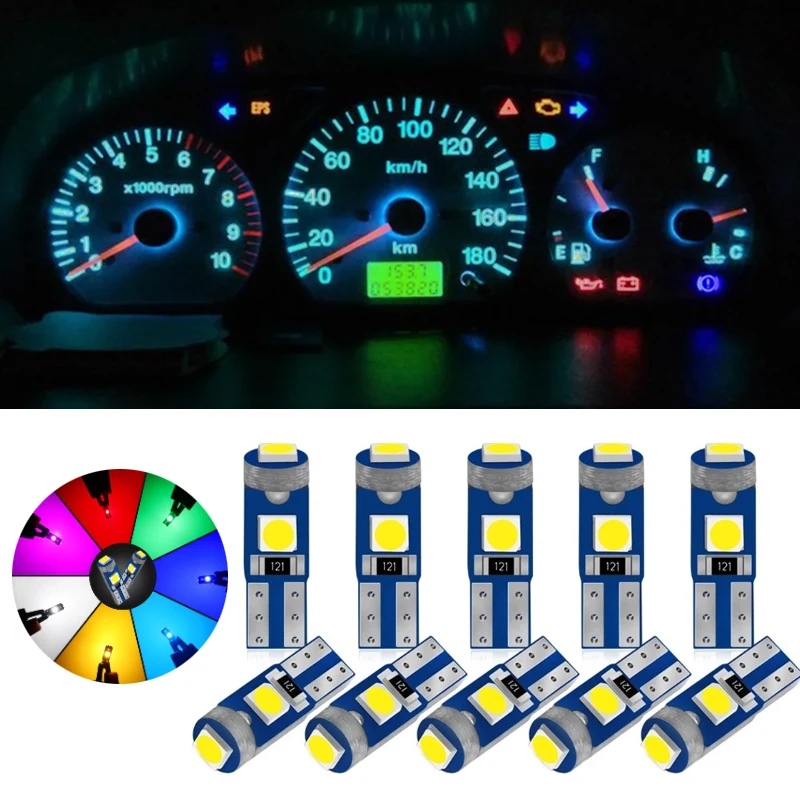 

2/610Pcs Auto Motorcycle Colour Instrument Lamp Indicator Lamp High Bright T5 3030-3SMD Low Power Consumption High Brightness