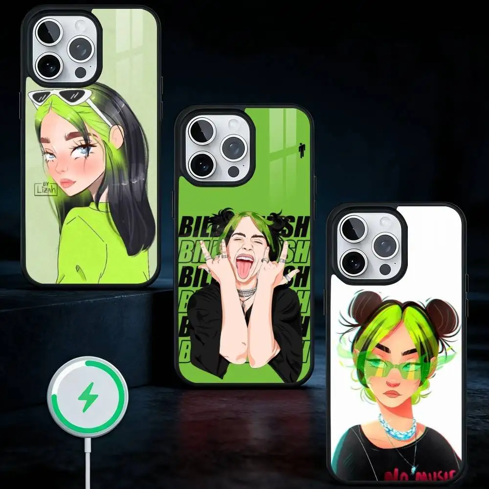 

B-Billie Eilish Cartoon Style Phone Case For iPhone17,16,15,14,13 Plus,Pro Max Magnetic For Magsafe Wireless Charging
