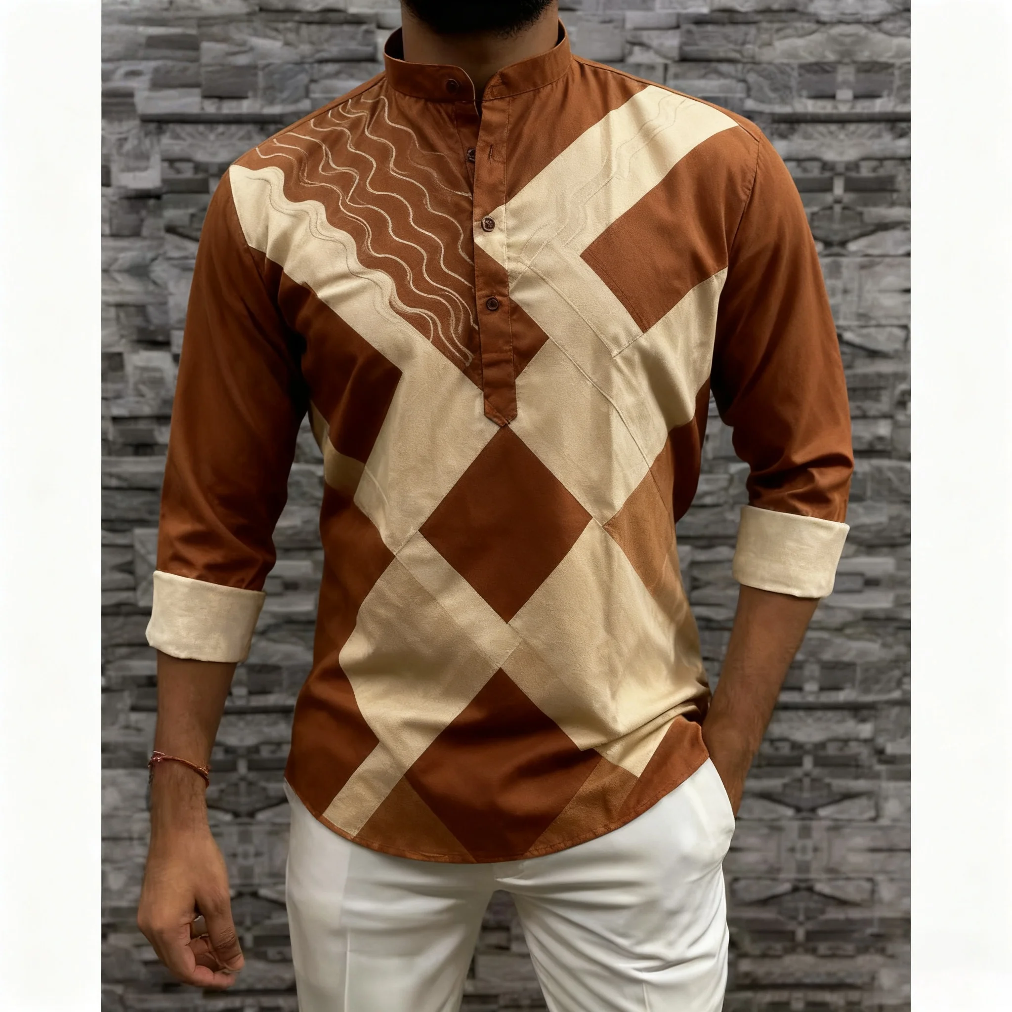 قميص مسلم قفطان دبي رداء رجالي بأكمام طويلة نمط عرقي 2026 ياقة واقفة ملابس عربية Ropa Musulmana Hombre #4