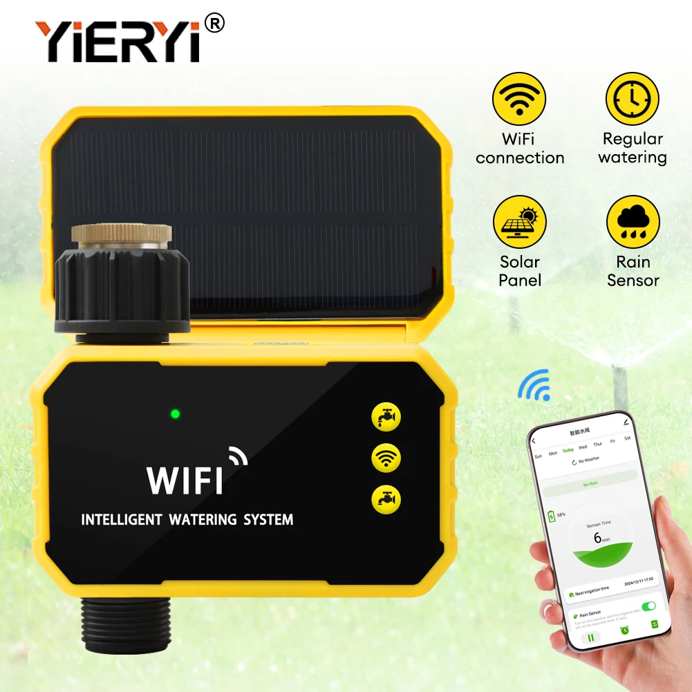 Yieryi 1-Way/2-Way WIFI Solar Irrigation Timer Tuya/Smart Life APP Smart Valve Outdoor Garden Drip Irrigation Sprinklers Timer