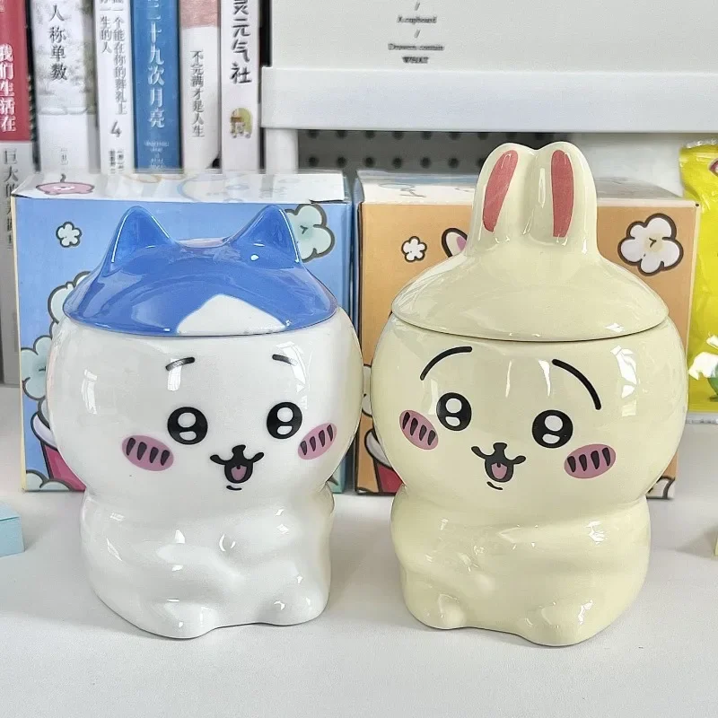 Usagi Chiikawa Ceramic Mug Anime Kawaii Hachiware with Lid Couple Coffee Breakfast Cup Makeup Brush Storage Box Halloween Gift