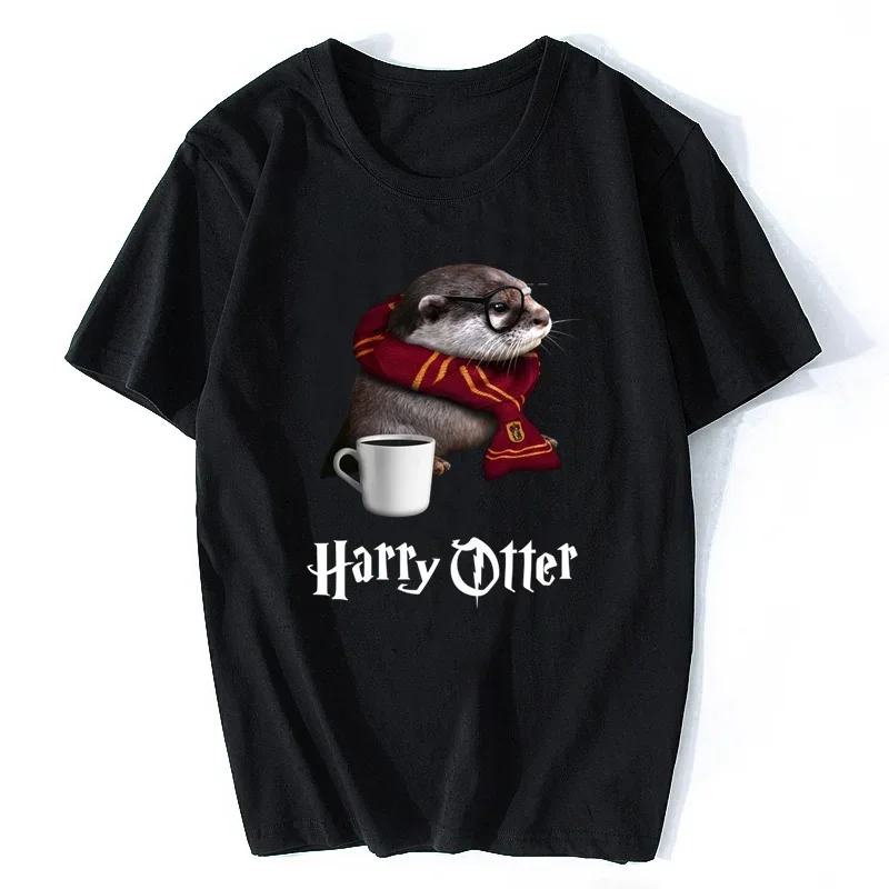 Men\'s Funny Otter Print T-Shirt 100% Cotton Shirt Casual Oversized Otter Lovers Trendy Fashion 2024 Graphic T Shirts