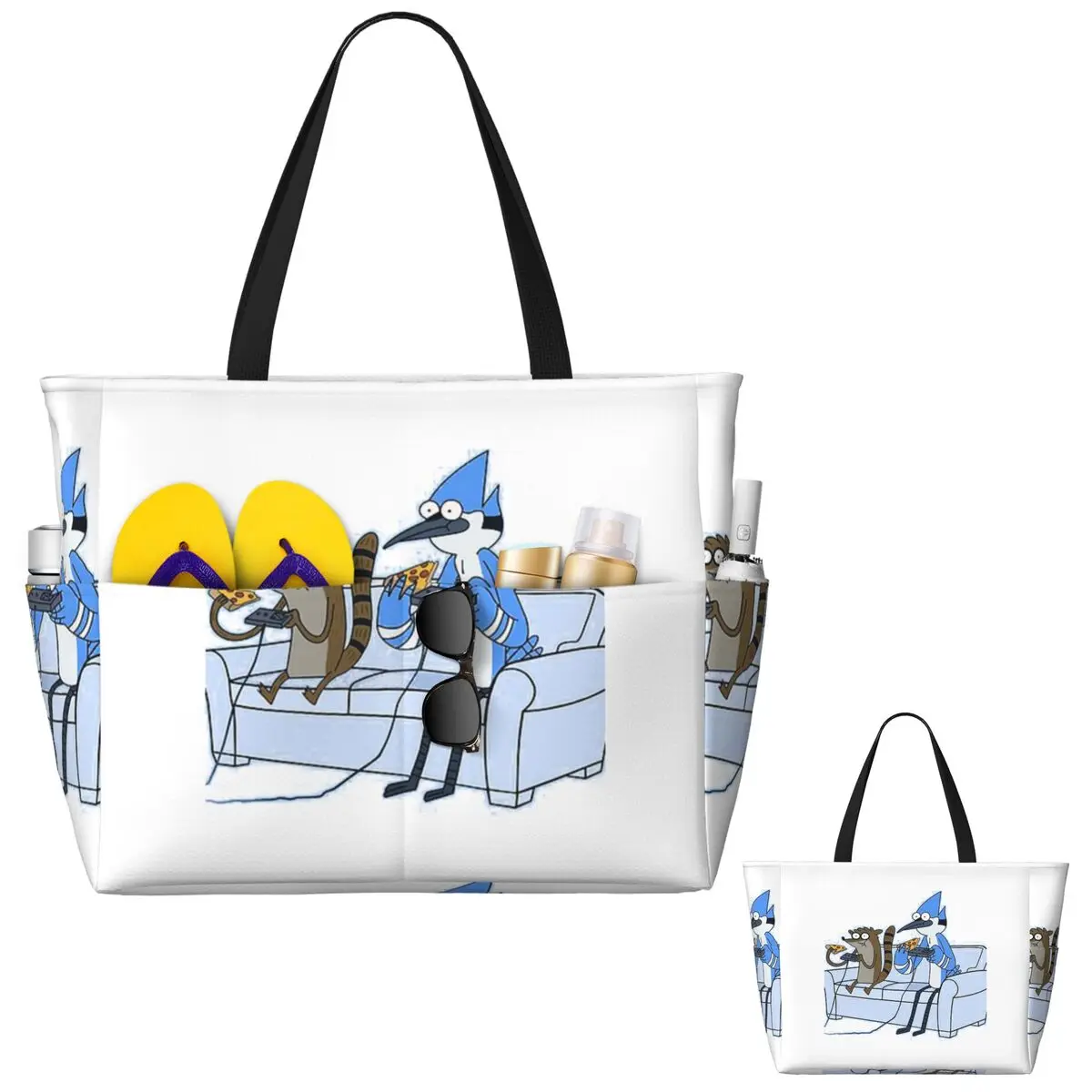 

Mordecai And Rigby Pizza And Video Games Пляжная сумка Спортивная сумка для спортзала Йога Duffle Большая сумка-тоут Женская дорожная сумка Сумка для фитнеса