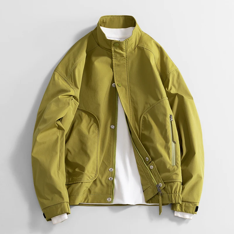 

Мужская осенняя повседневная куртка свободного кроя в американском стиле с воротником-стойкой для молодежи, из полиэфирного волокна, удлиненная верхняя одежда