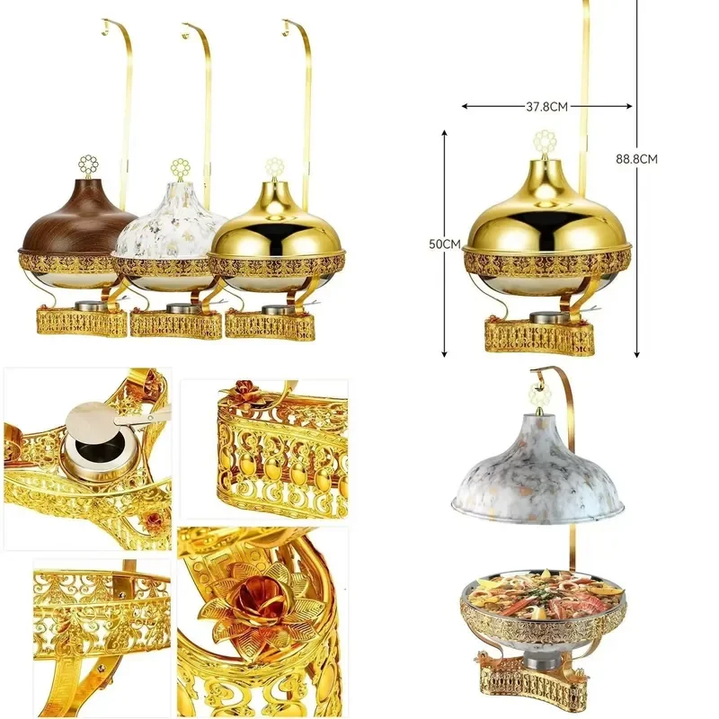 Brass Gold Chaffing Dish Buffet Set 8L Stainless Steel Restaurant Serving Food Warmer Dishes for Party Catering