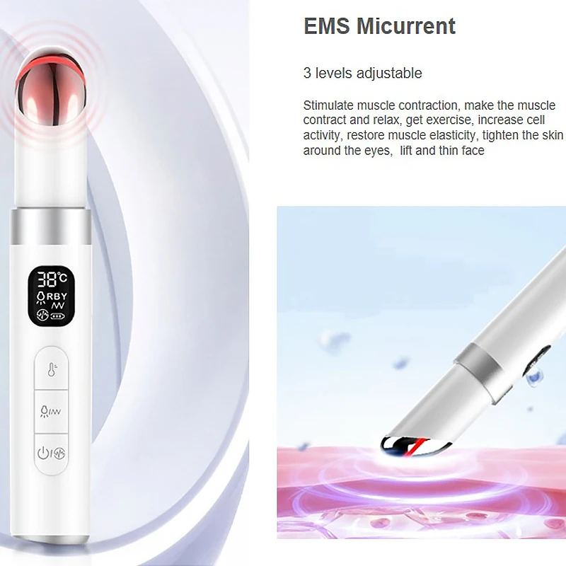 เครื่องนวดตาไฟฟ้า EMS ไมโครเคอร์เรนท์ ยกกระชับผิว ลดริ้วรอยรอบดวงตา ลดรอยคล้ำใต้ตา พร้อมระบบสั่นสะเทือนร้อน อุปกรณ์เสริมความงามรอบดวงตา