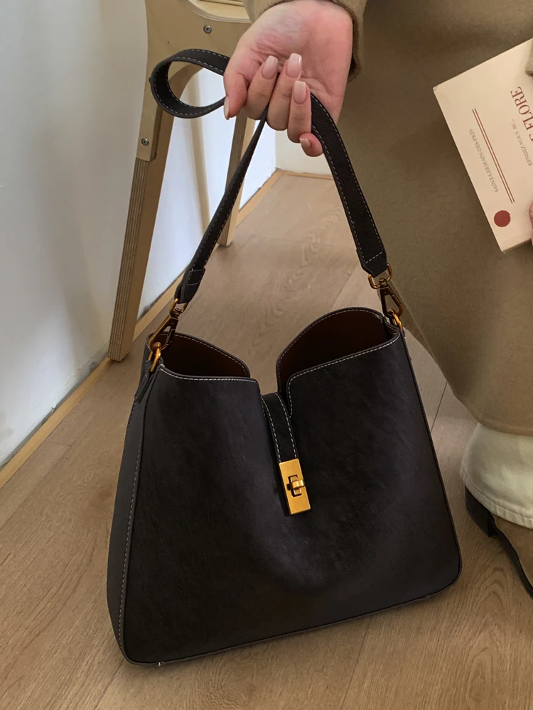 

Ретро-сумка-тоут для женщин, большая вместительная сумка на одно плечо, простая универсальная сумка через плечо для осени и зимы