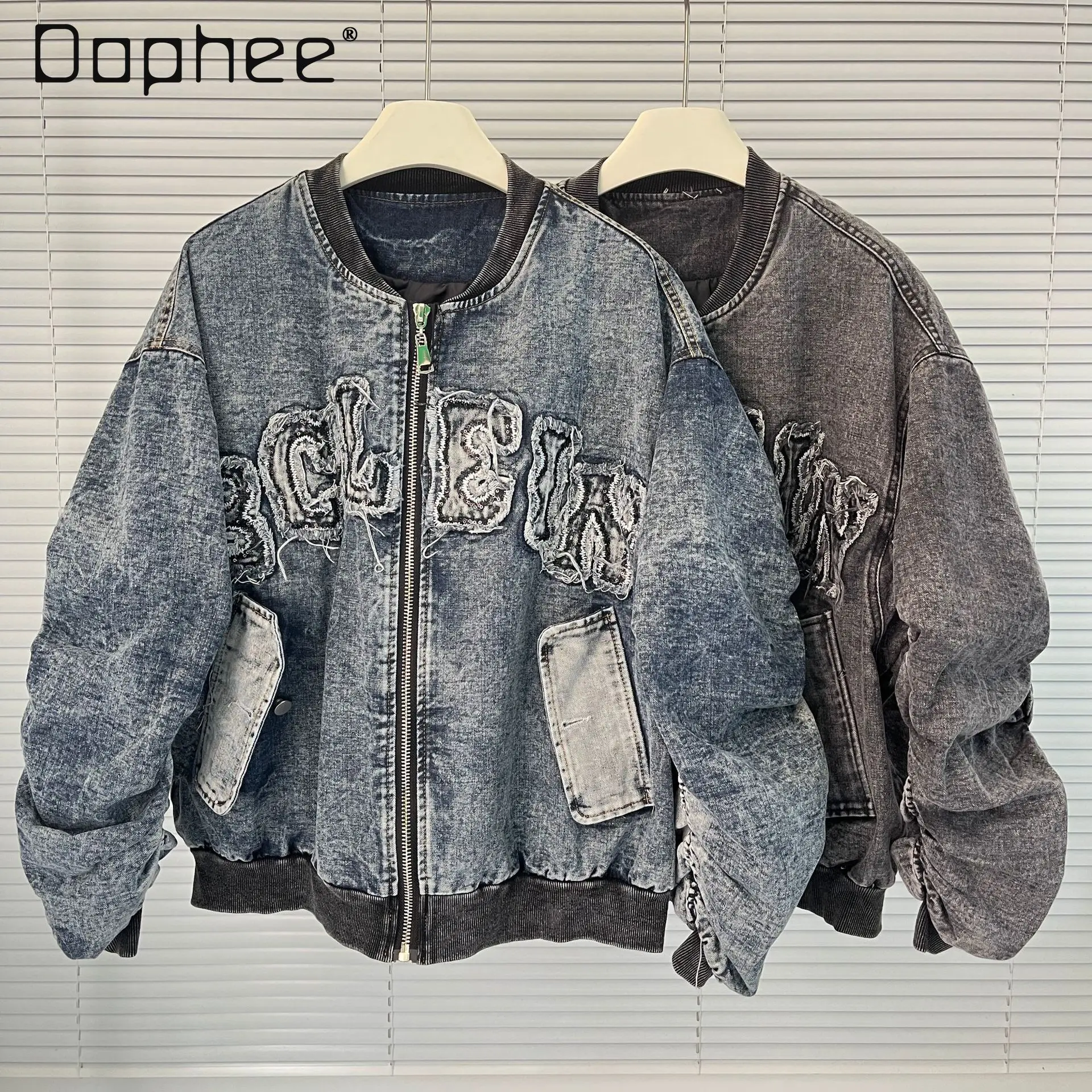 

Oversized Jacket 2025 Autumn New Korean Style Loose Heavy Embroidery Baseball Jacket Long Sleeve Denim Jacket for Women