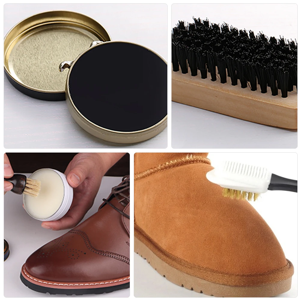 

Cream Set Black Hair Brush for Men Artificial Pu Shoes Cleaning Tool Shoe Polish Suit Kit Home Use Shoe Brush