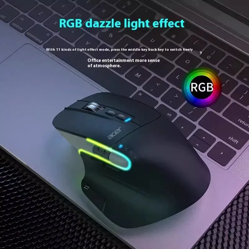 OMR225 Gamer Custom Mouse 3 Mode Bluetooth Wireless Dual Scroll Ergonomic Programming Gaming Office Mice Accessory Gift