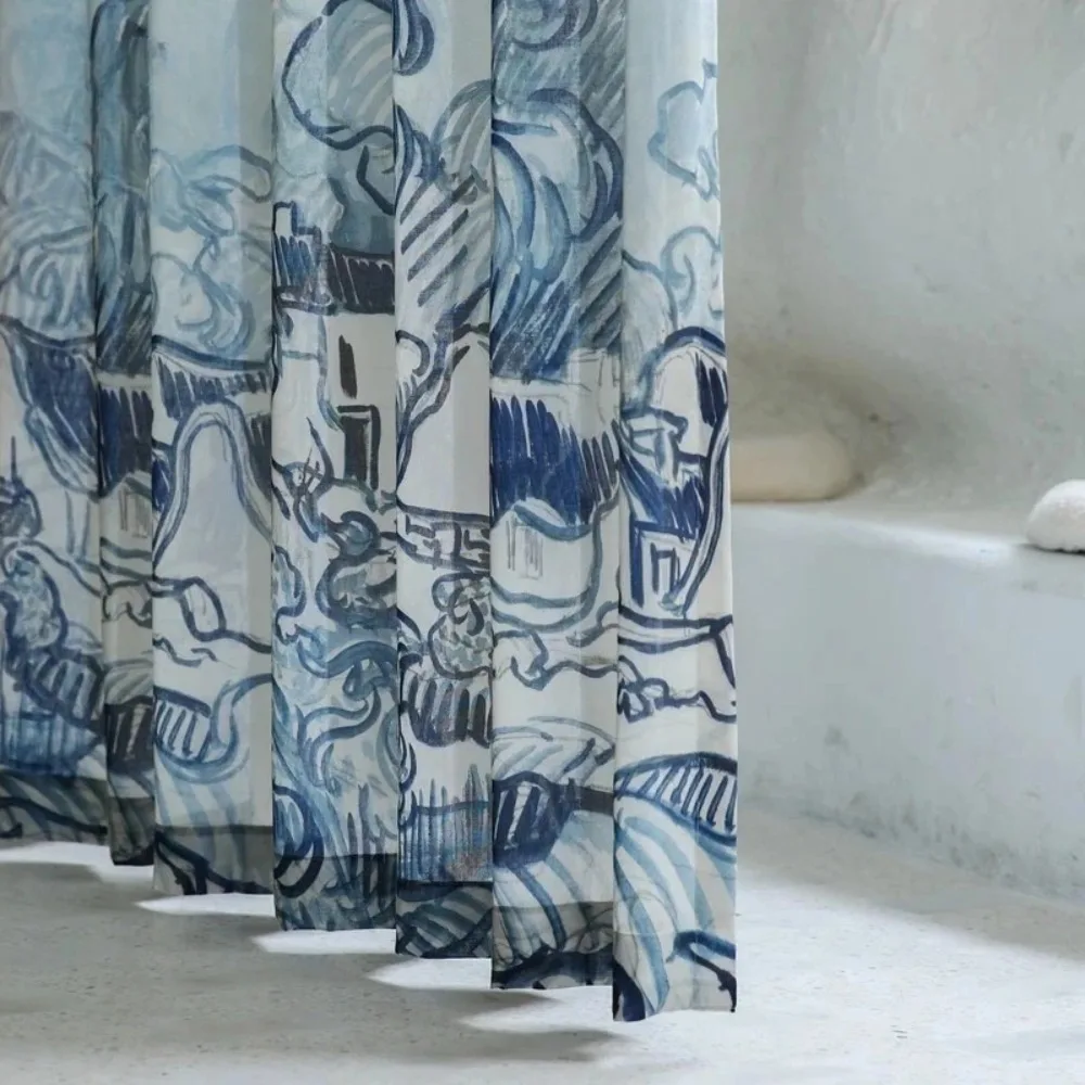 River Design Nordic Simple French Velvet Printed Sheer Curtains for Living Room Bedroom Tulle Window Drape Custom