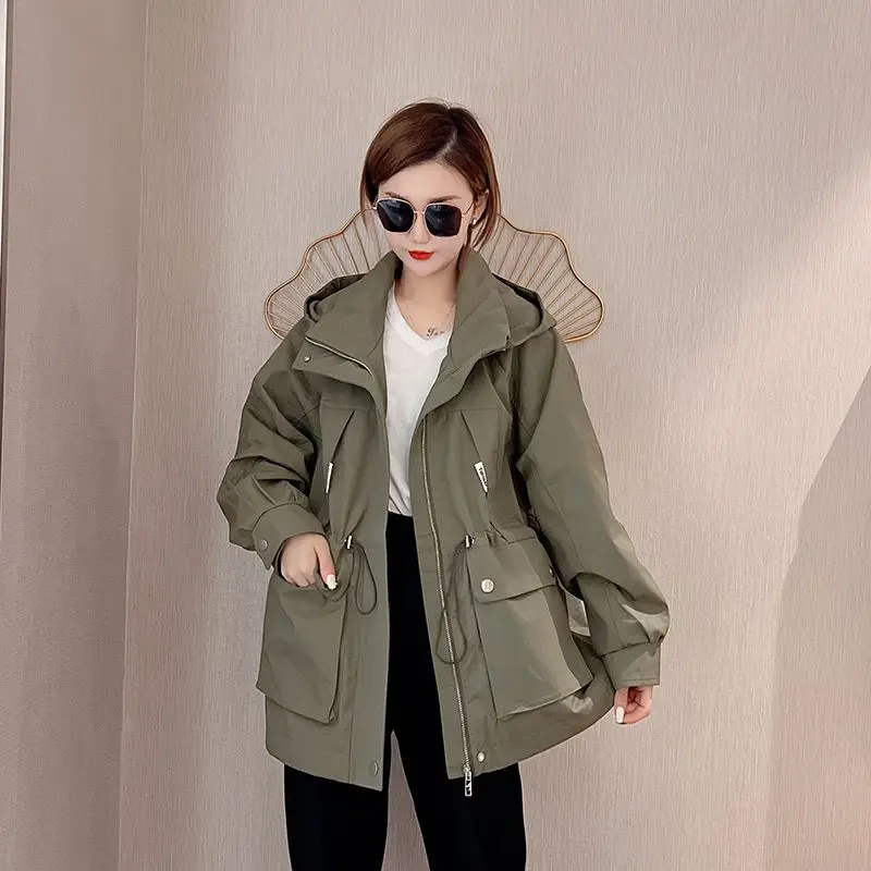 

2024 New,Hooded waist high Casual Trench Coats, Slim Tops,for Women Clothing,Windbreaker,Female ,Outerwear,