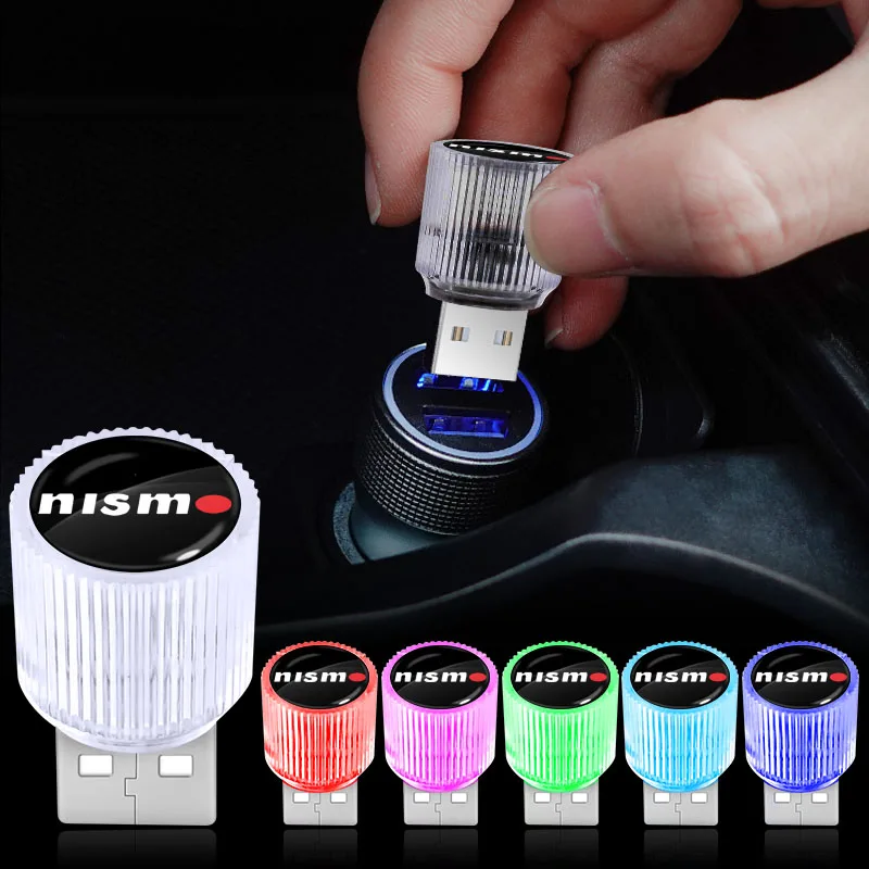 For Nissan Nismo Emblem R34 GTR Tiida Teana X-trail 1 2 Qashqa USB LED Car Light Auto Interior Atmosphere Light Car accessories