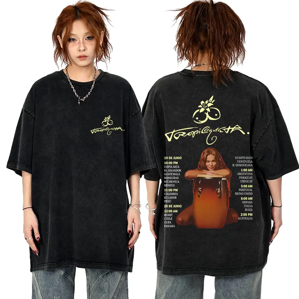 

Washed Vintage Karol G Tropicoqueta Album Graphic T-shirt Men Women Fashion High Quality T-shirts Casual Cotton O-Neck T Shirt