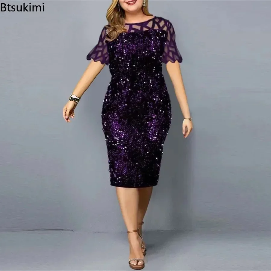 2024 Women\'s Summer Party Evening Dresses Plus Size Sexy Lace Short Long Sleeve Hollow Out Elegant Luxury Formal Occasion Dress