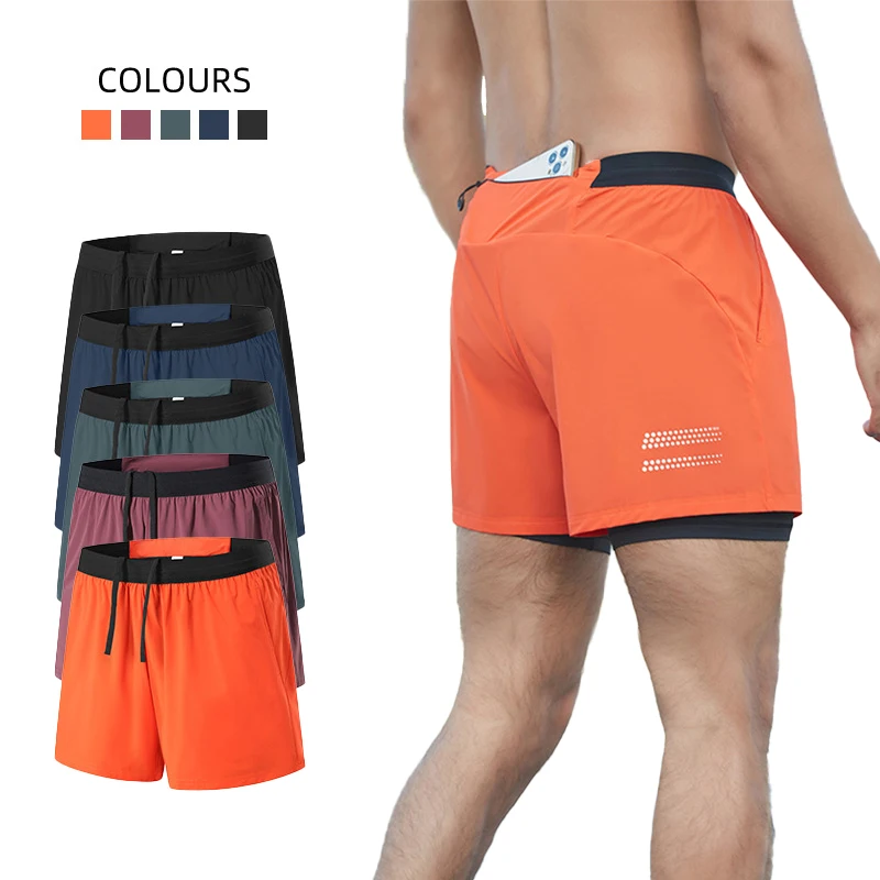 Double Layer Sport Fitness Shorts Men Quick Dry Breathable Exercise Training Running Basketall 2 In 1 Anti-Chafing Shorts