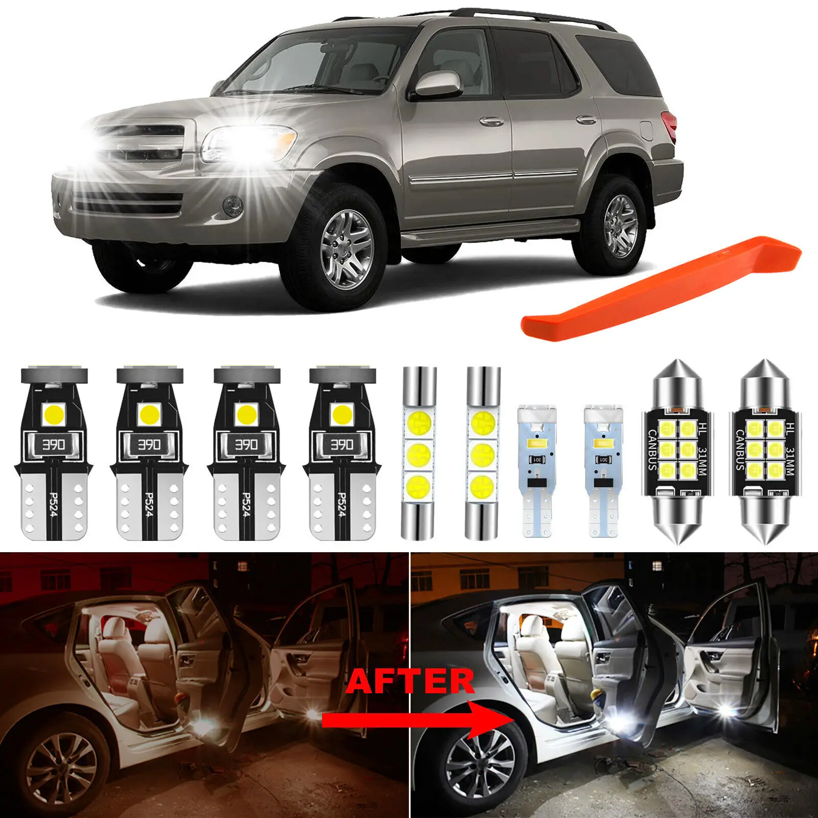 

Winetis 18Pcs 6000K White LED Interior Lights Package For 2001 - 2006 2007 Toyota Sequoia + Free Tool