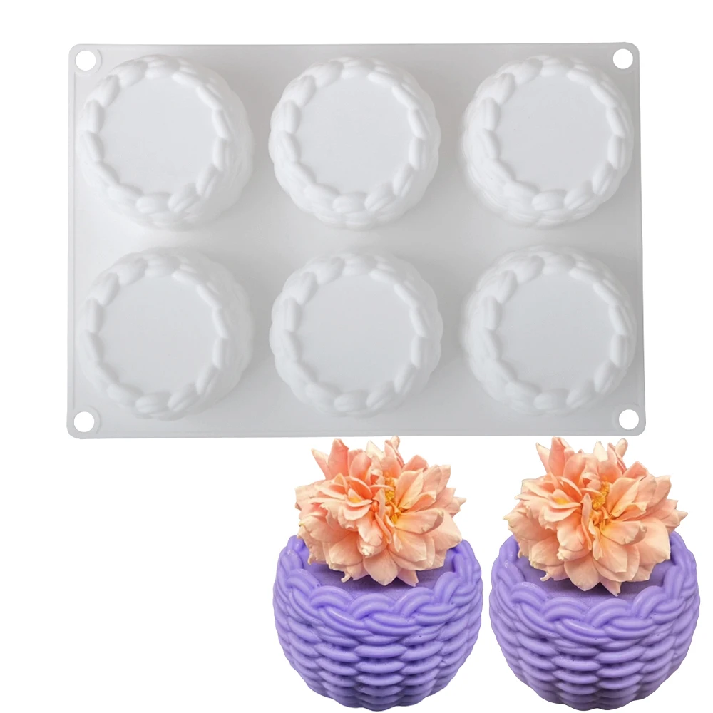

6 Cavity Flower Basket Mousse Cake Woven Basket Chocolate Dessert Mold DIY French Pastry Baking Mold