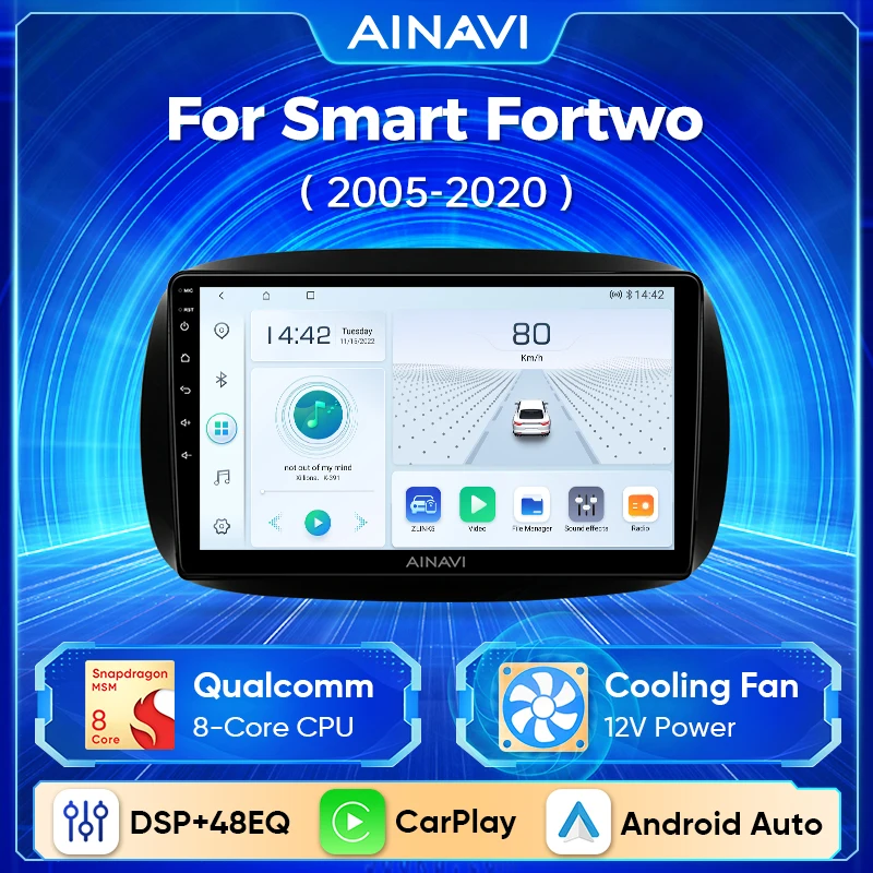 Ainavi Android 13 For Mercedes Benz Smart Fortwo 451 453 2005 - 2020 Wireless Android Auto Carplay Multimedia Player GPS WIFI