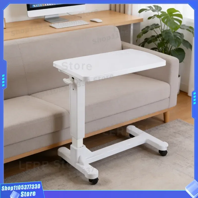 Adjustable Height Bedside Table with Wheels Pneumatic Lifting Aluminum Alloy Frame Mobile Hospital Dining Desk for Bedroom