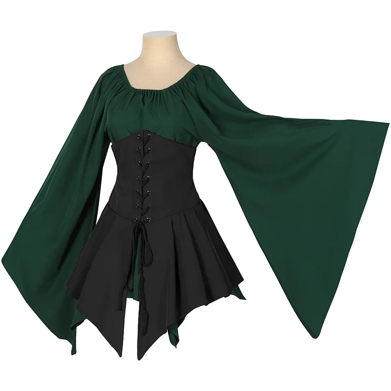 Renaissance Retro Kleid für Frau Kostüm irische Schnür weste Trompeten ärmel Cosplay Karneval Halloween Party Kostüm