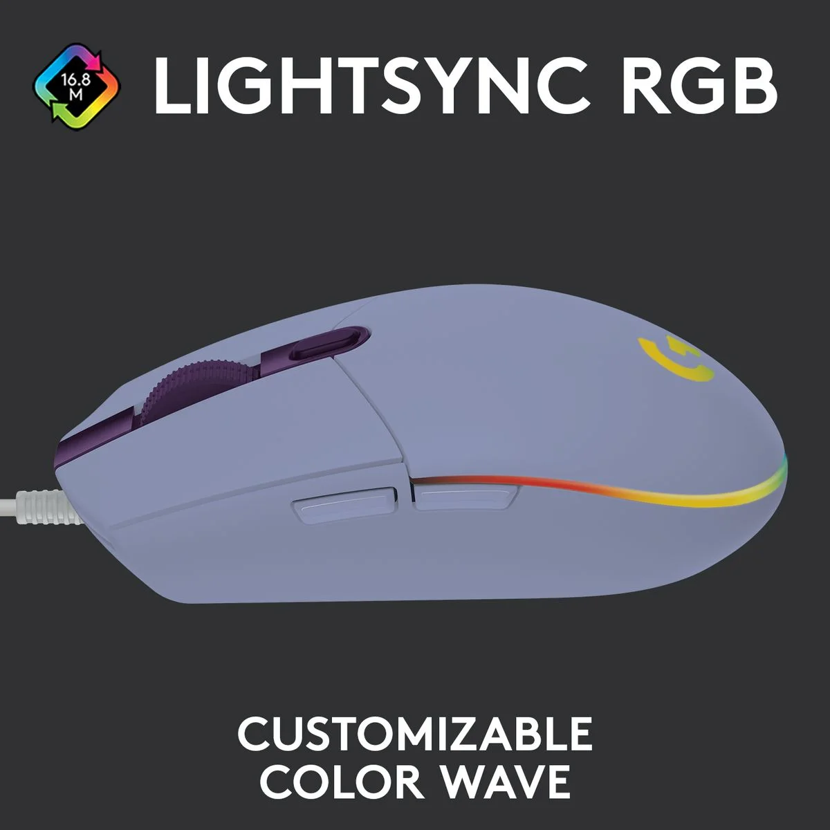 لوجيتك G102 LIGHTSYNC ماوس ألعاب سلكي 8000 ديسيبل متوحد الخواص RGB بإضاءة خلفية 6 أزرار قابلة للبرمجة مريحة 85 جرام للكمبيوتر الشخصي ماك