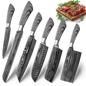 Nóż kuchenny Damascus Laser Chef Knife 5 7 8-calowy tasak do mięsa Japoński nóż Santoku Rzeźnik Krajalnica do warzyw rybnych
