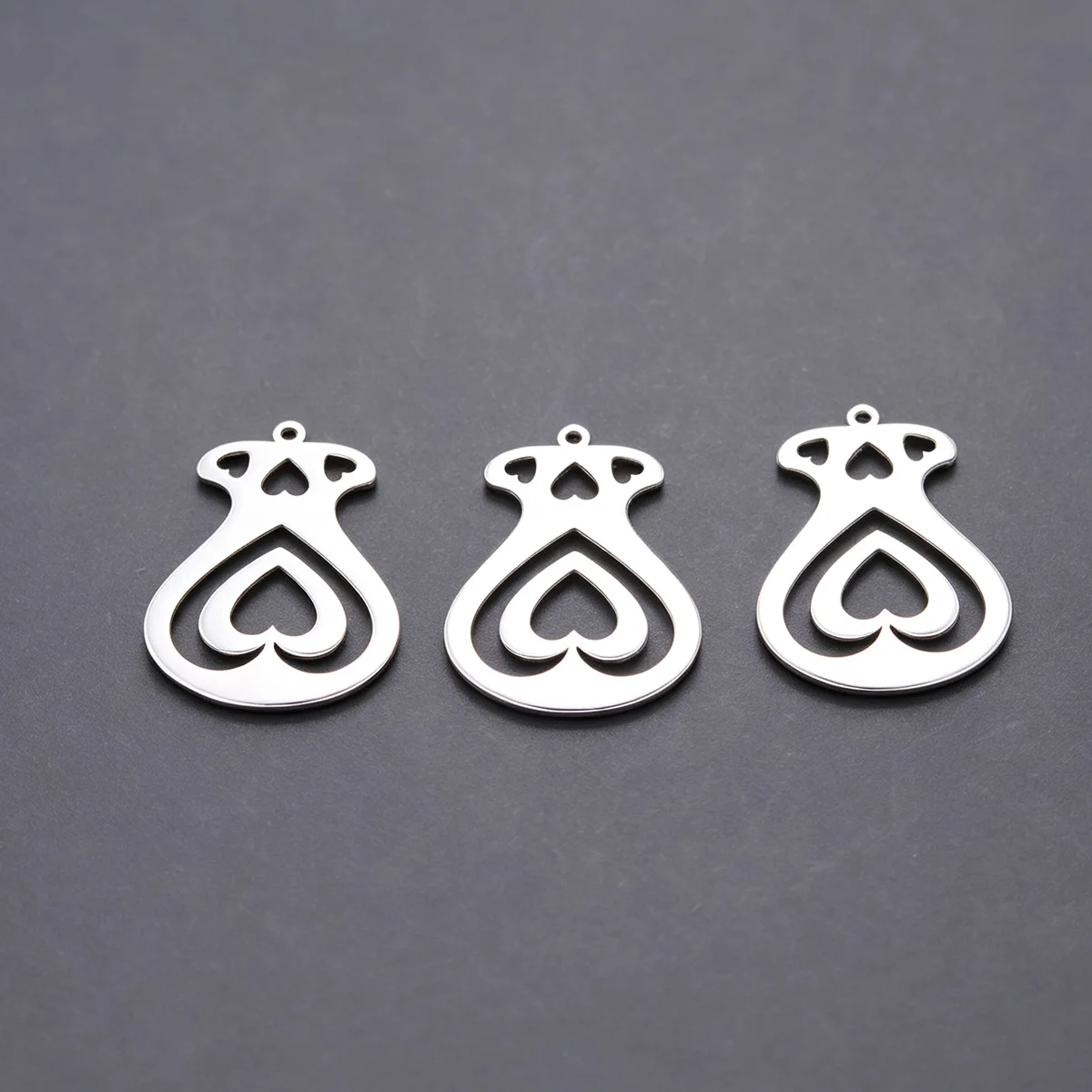 3Pcs Fashion Money Pouch Double Heart Stainless Steel Pendant Charms for Jewelry Making DIY Necklace Earring Craft Accessories