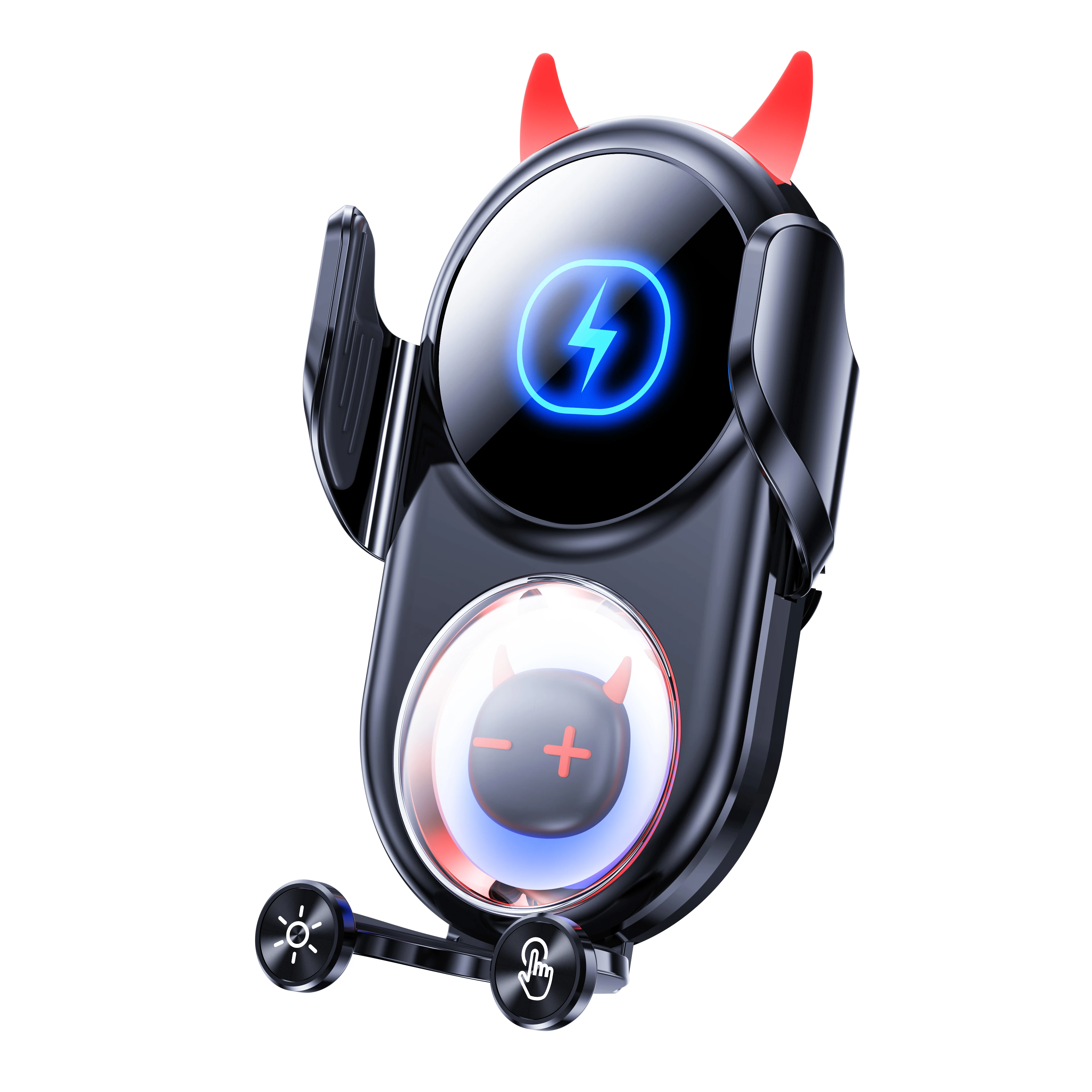 FashionD1 Little Devil Fast Wireless Charger Smart Car Phone Holder with Automatic Clamping Ambient Light Air Outlet Bracket