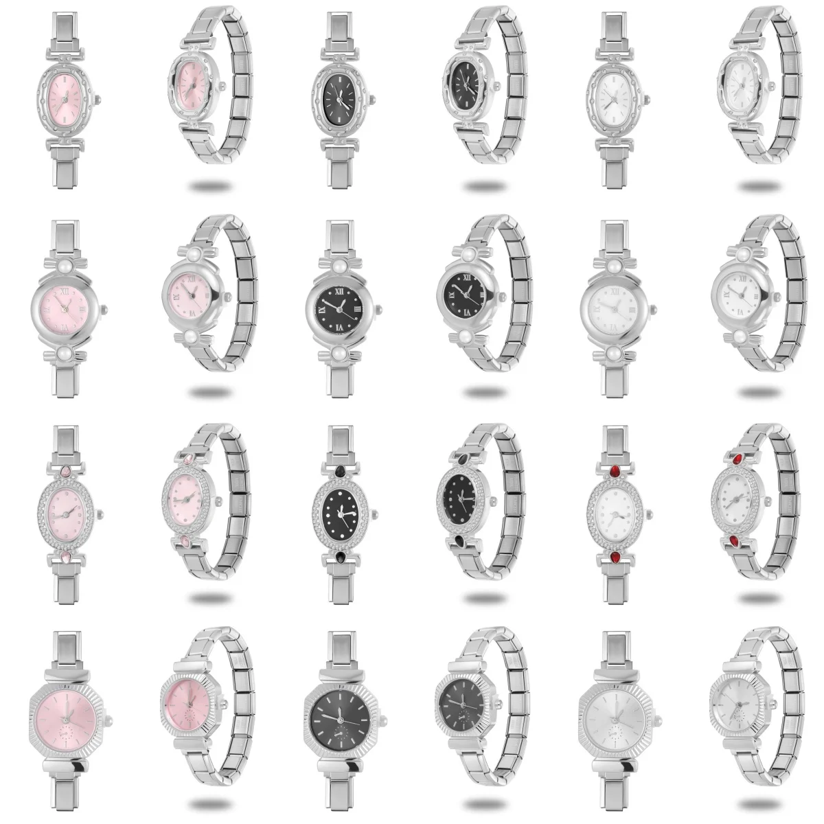 Fashion High Quality Shiny Stainless Steel Round Oval Pearl Watch DIY 9mm Width Bracelets Jewelry Women Christmas Gift Wholesale