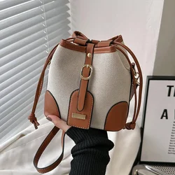 Borse da donna con coulisse a contrasto di colore Patchwork borse a tracolla Casual Vintage di moda Streetwear All Match Chic Underarm Bag