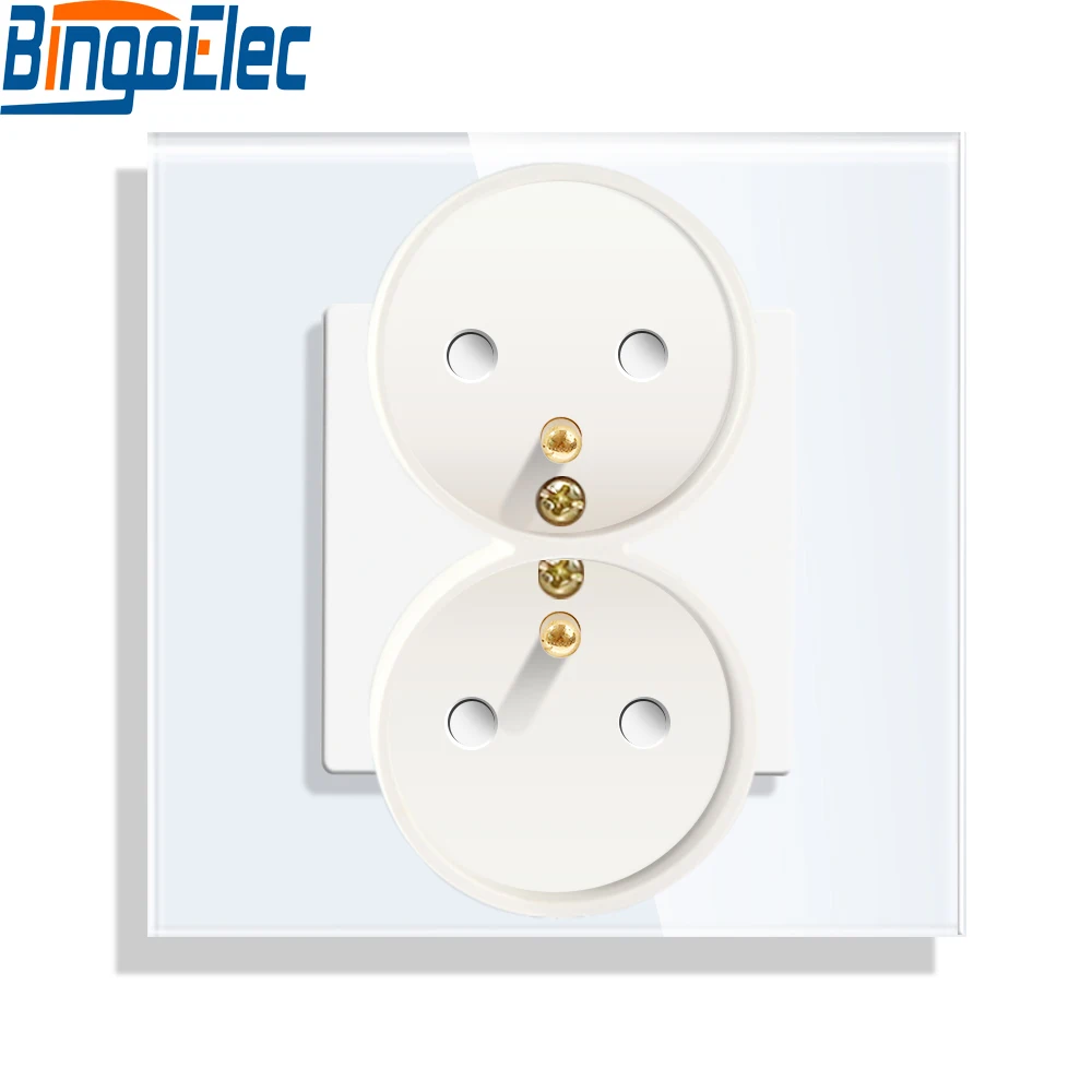 Bingoelec White Black Single frame 16A Double French Socket 86*86mm EU Style Wall Plug Power Outlet with Claws for Poland