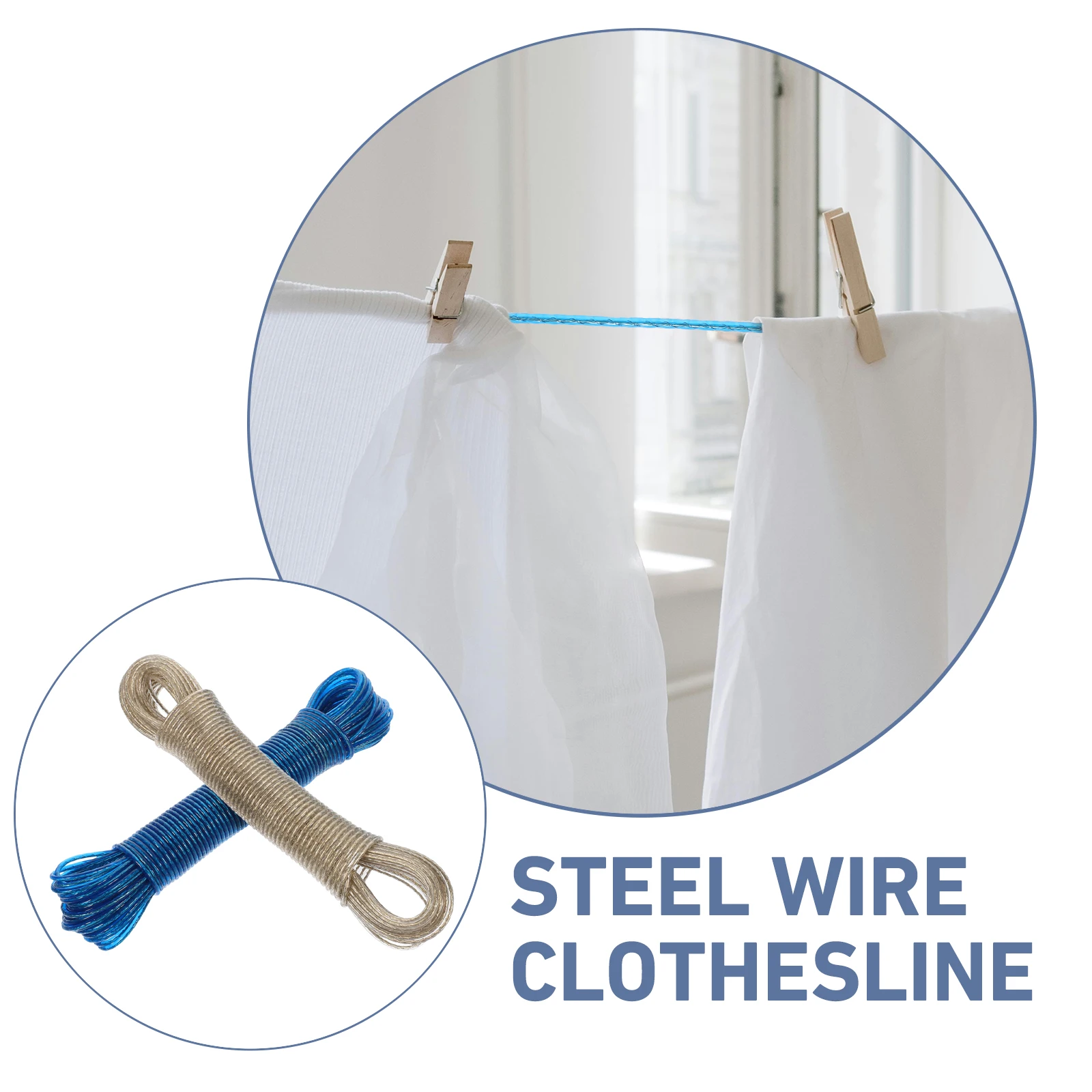 

2pcs Clothesline 20m Transparent Blue PVC Coated Steel Wire Rope Travel Laundry Line Outdoor Indoor Camping Portable Drying