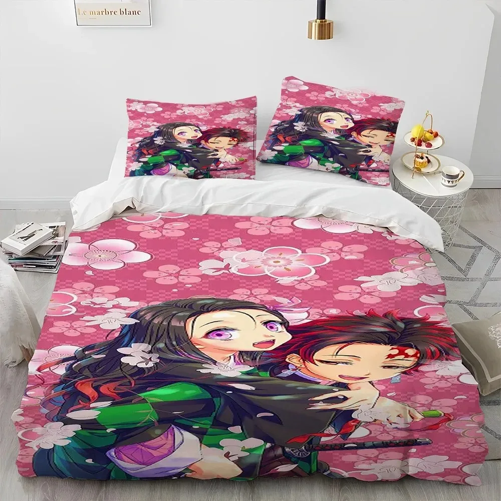 3PC Anime Bedding Set Demon Slayer Bedding Set Printed Duvet Cover BeddingSet Comfortable Breathable Luxury Sheet Cotton Bedding