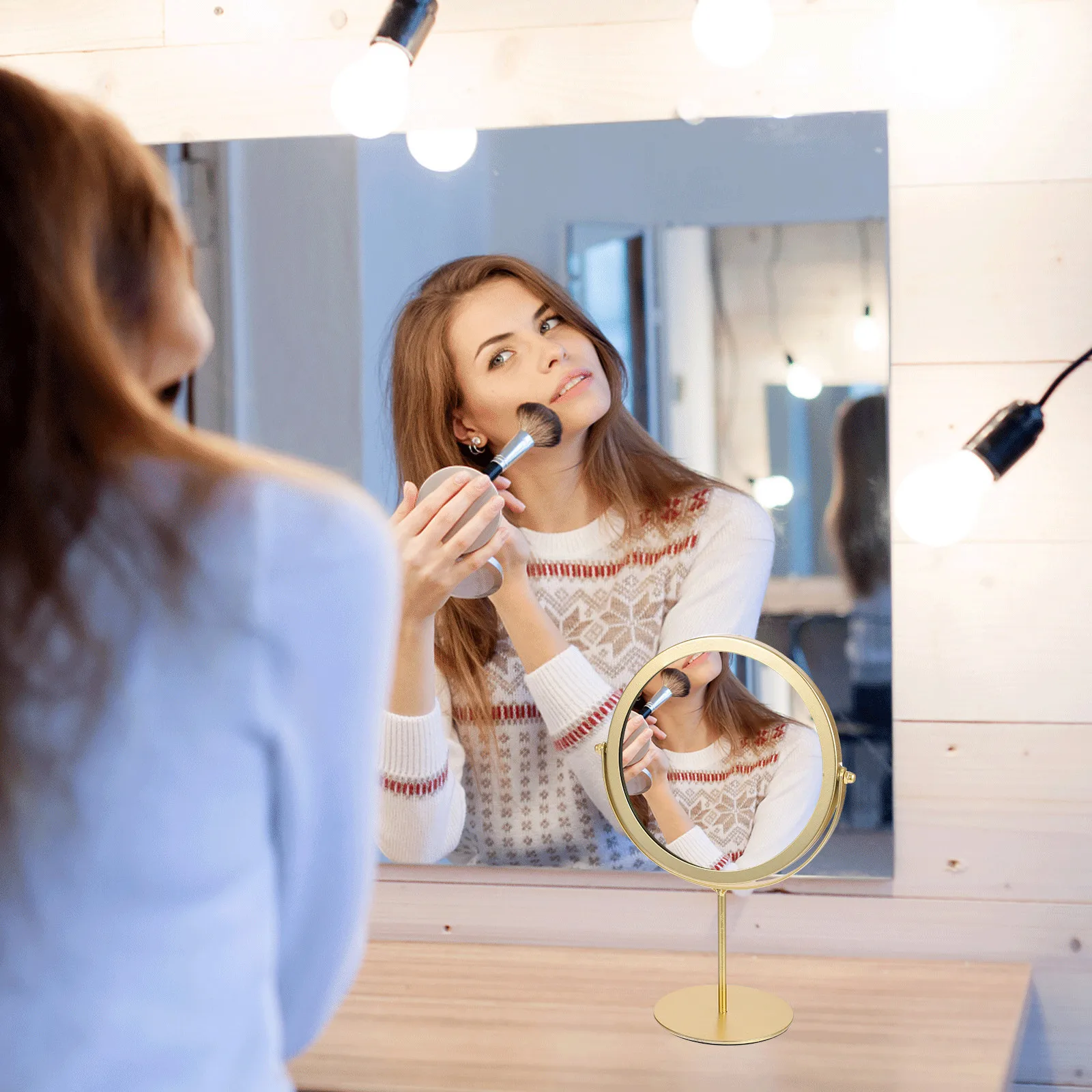 

Rotating Retro Makeup Mirror Desktop Vanity Mirror Style for Bedroom Dresser Decorative Supplies